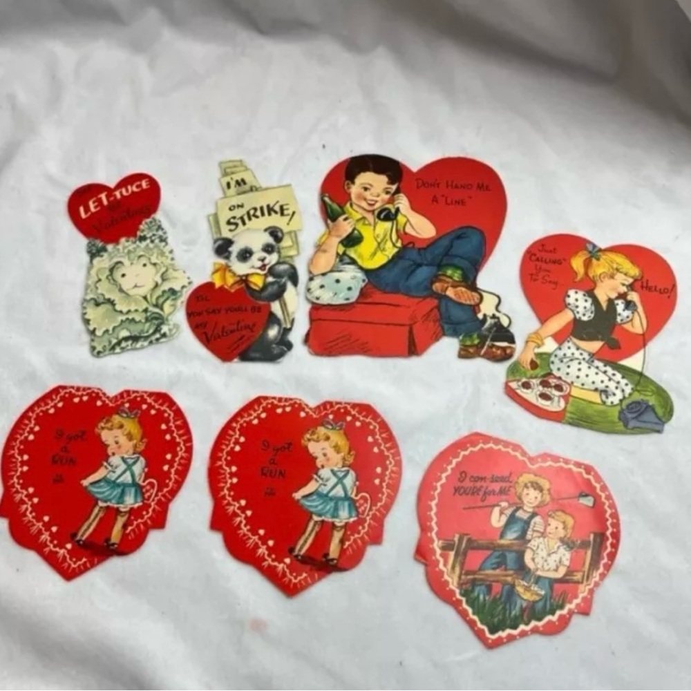 Vtg Valentines Day Cards Die Cut 1950s A-Meri-Card Gibson Lot Of Seven Ephemera